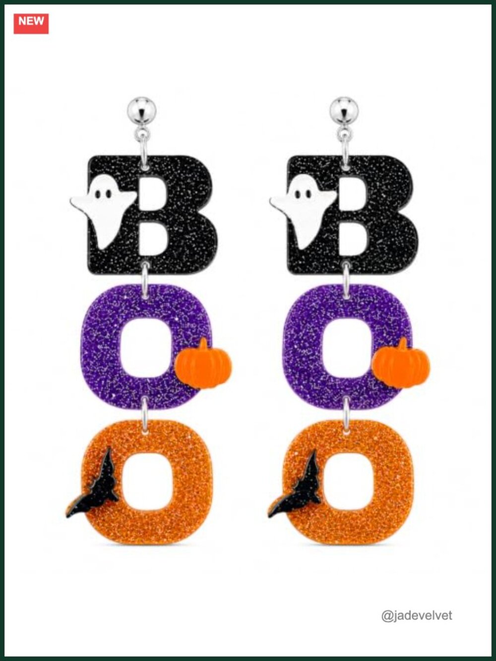 Glitter Halloween BOO Ghost Pumpkin Dangle Earrings Acrylic Statement Drop